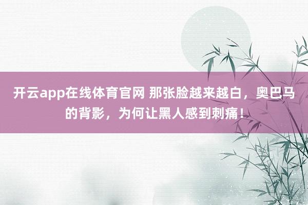 开云app在线体育官网 那张脸越来越白，奥巴马的背影，为何让黑人感到刺痛！