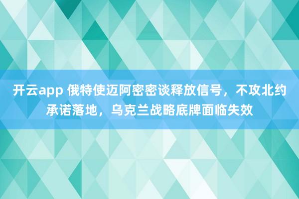 开云app 俄特使迈阿密密谈释放信号，不攻北约承诺落地，乌克兰战略底牌面临失效