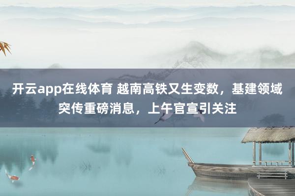 开云app在线体育 越南高铁又生变数，基建领域突传重磅消息，上午官宣引关注