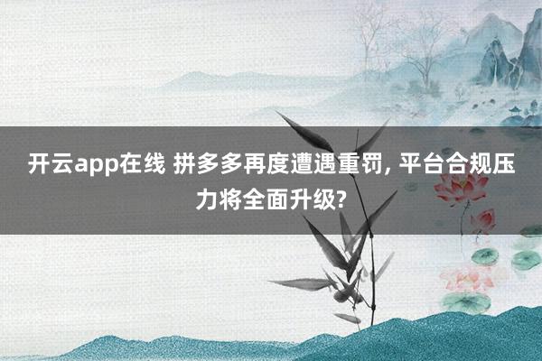 开云app在线 拼多多再度遭遇重罚， 平台合规压力将全面升级?