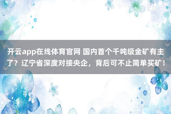 开云app在线体育官网 国内首个千吨级金矿有主了？辽宁省深度对接央企，背后可不止简单买矿！